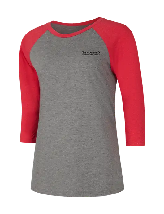 Womens Simply Soft 3/4 Sleeve Red Frost/Grey Frost Ring Spun Cotton T-Shirt w/Geronimo Logo