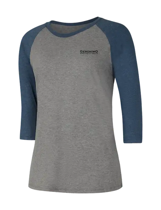 Womens Simply Soft 3/4 Sleeve Navy Frost/Grey Frost Ring Spun Cotton T-Shirt w/Geronimo Logo