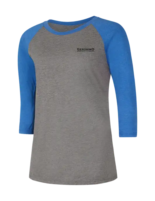 Womens Simply Soft 3/4 Sleeve Royal Frost/Grey Ring Spun Cotton T-Shirt w/Geronimo Logo