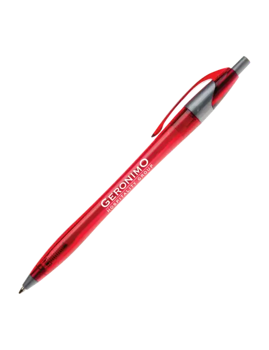 Novella Translucent Red/Silver Jewel Pen - Blue Ink w/Geronimo Logo