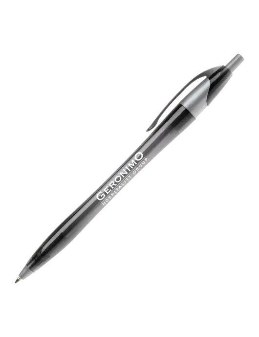 Novella Translucent Black/Silver Jewel Pen - Blue Ink w/Geronimo Logo