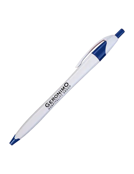 Novella White/Royal Classic Pen - Blue Ink w/Geronimo Logo