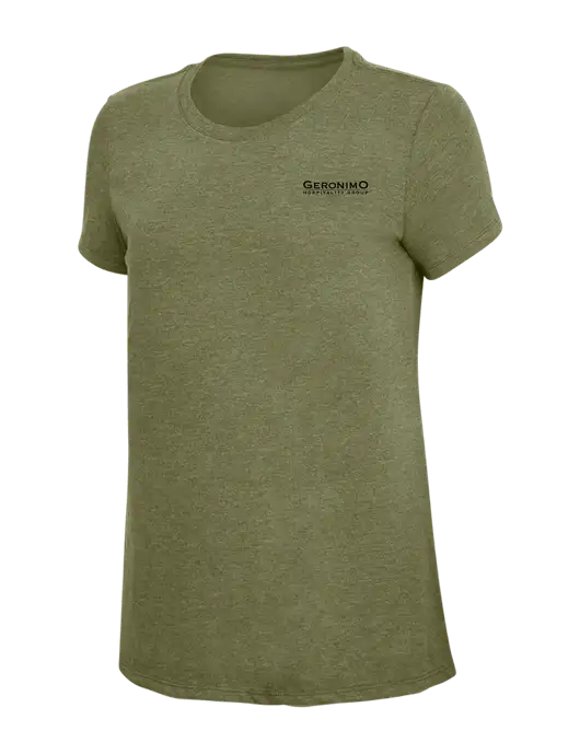 Womens Simply Soft Military Green Frost 4.5oz Poly/Combed Ring Spun Cotton T-Shirt
 w/Geronimo Logo