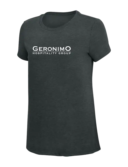 Womens Simply Soft Black Frost 4.5oz Poly/Combed Ring Spun Cotton T-Shirt w/Geronimo Logo