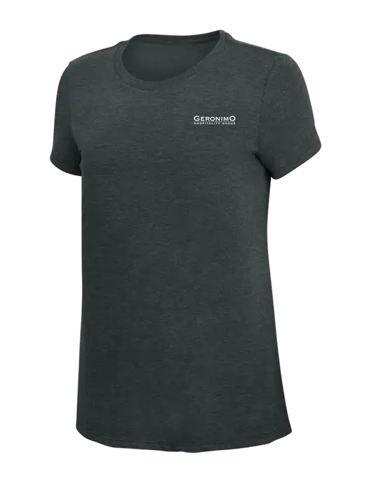Womens Simply Soft Black Frost 4.5oz Poly/Combed Ring Spun Cotton T-Shirt w/Geronimo Logo