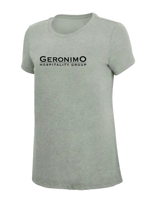 Womens Simply Soft Heathered Light Grey 4.5oz Poly/Combed Ring Spun Cotton T-Shirt w/Geronimo Logo