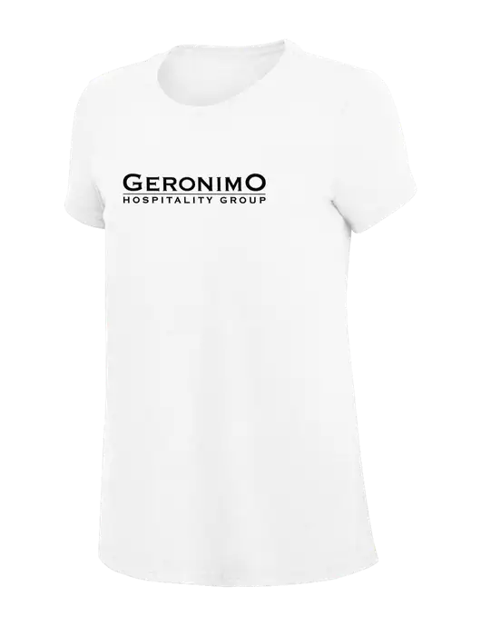 Womens Simply Soft White 4.5oz Poly/Combed Ring Spun Cotton T-Shirt
 w/Geronimo Logo