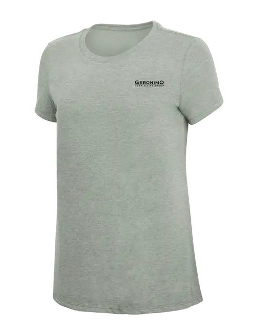 Womens Simply Soft Heathered Light Grey 4.5oz Poly/Combed Ring Spun Cotton T-Shirt w/Geronimo Logo