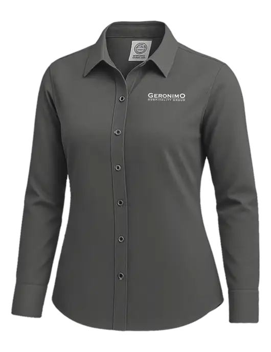 Brooks Brothers Womens Dark Grey Wrinkle-Free Stretch Nailhead Shirt w/Geronimo Logo