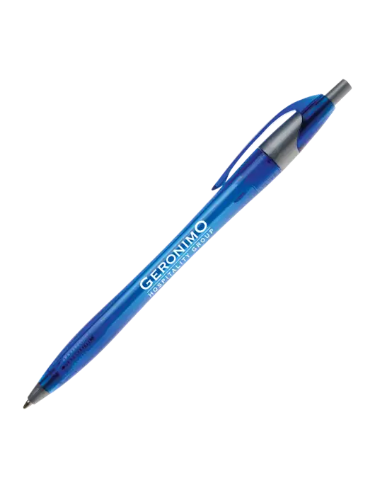 Novella Translucent Blue/Silver Jewel Pen - Blue Ink w/Geronimo Logo