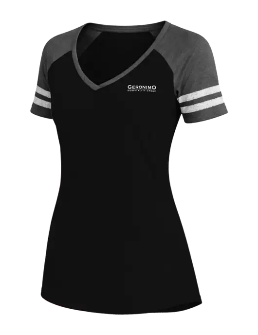 Womens Black/Charcoal Heather V-Neck Game Tee w/Geronimo Logo
