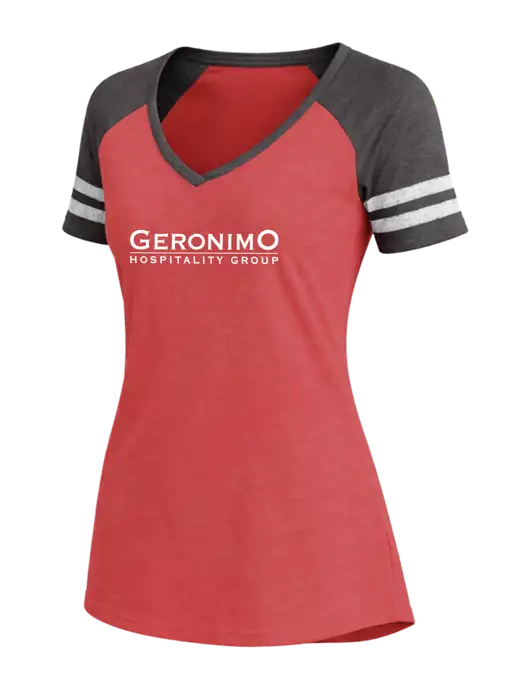Womens Red Heather/Charcoal Heather V-Neck Game Tee w/Geronimo Logo
