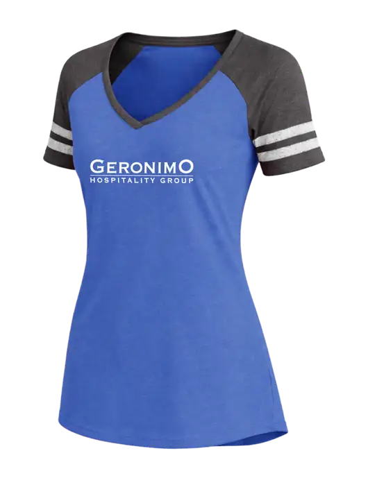 Womens Royal Heather/Charcoal Heather V-Neck Game Tee w/Geronimo Logo