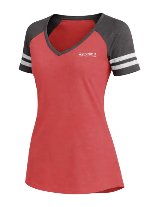 Womens Red Heather/Charcoal Heather V-Neck Game Tee w/Geronimo Logo