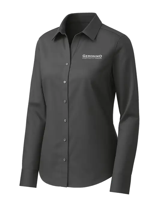 Brooks Brothers Womens Dark Grey Wrinkle-Free Stretch Pinpoint Shirt w/Geronimo Logo