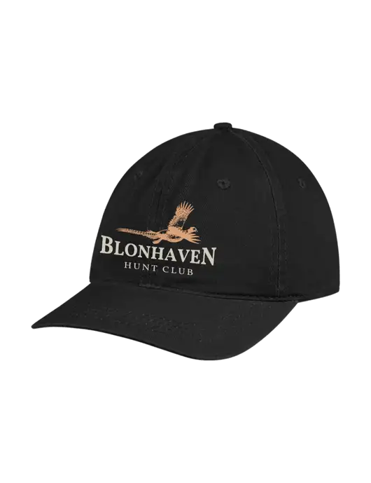Garment Washed Unstructured Twill Black Cap w/Blonhaven Hunt Club Logo