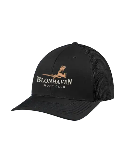 Richardson Adjustable Snapback Original 112 Trucker Cap Black w/Black Mesh w/Blonhaven Hunt Club Logo