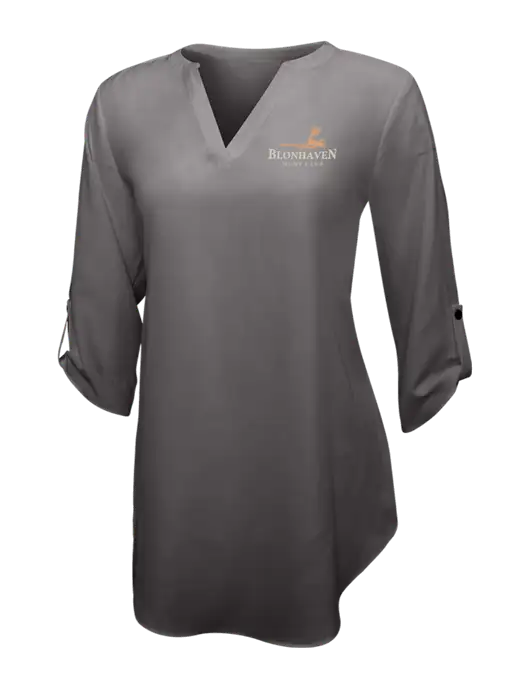 Dark Grey Womens 3/4 Sleeve Tunic Blouse w/Blonhaven Hunt Club Logo