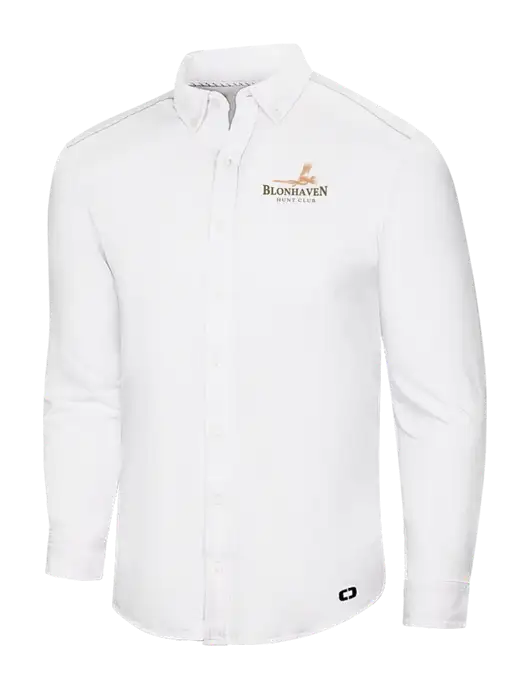 OGIO Bright White Modern Code Stretch Button-Up Shirt w/Blonhaven Hunt Club Logo