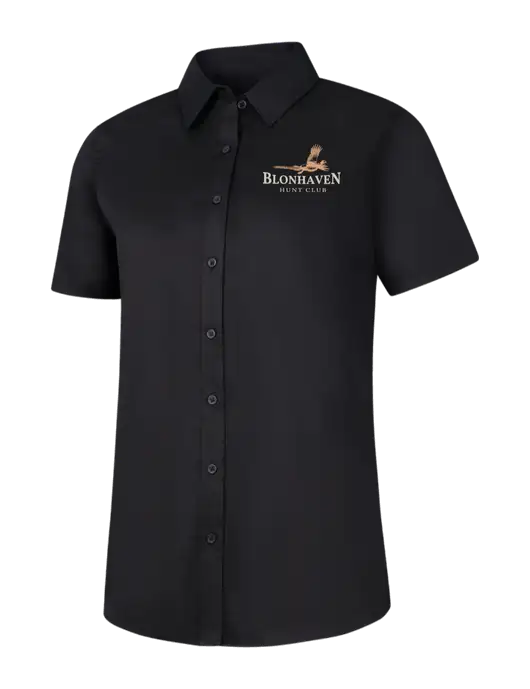Womens Black Short Sleeve Superpro React Twill Shirt w/Blonhaven Hunt Club Logo