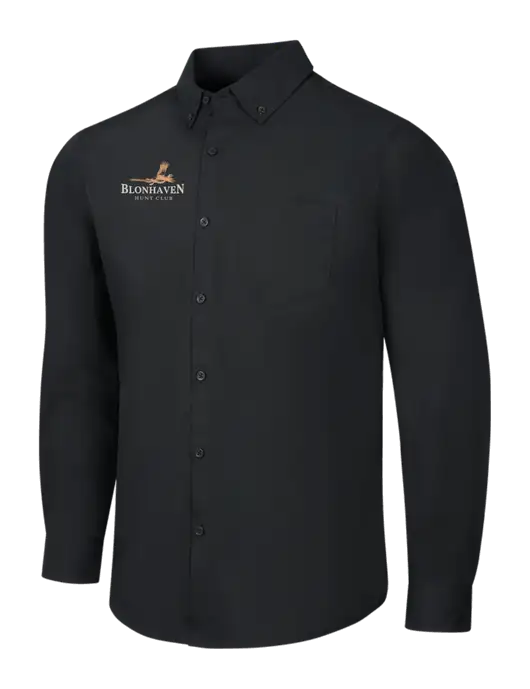 Black Long Sleeve Carefree Poplin Shirt w/Blonhaven Hunt Club Logo