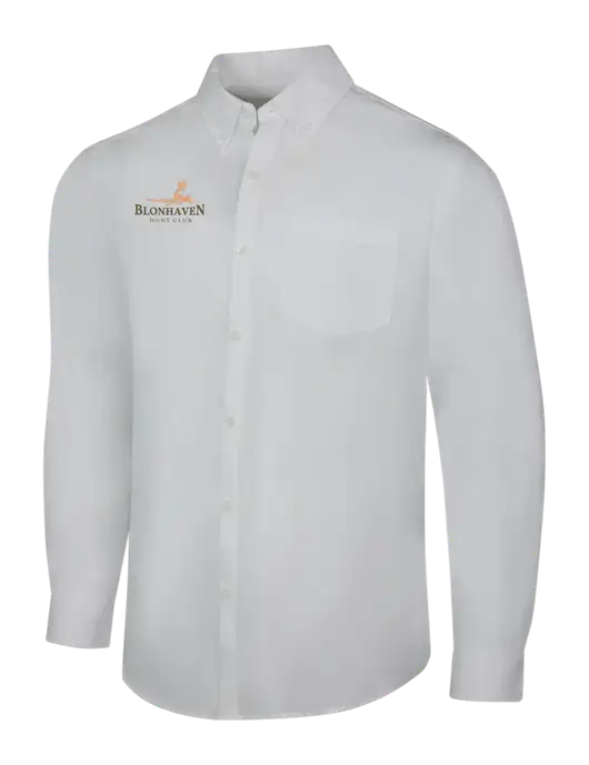 White Long Sleeve Carefree Poplin Shirt w/Blonhaven Hunt Club Logo