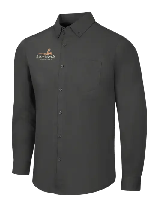 Dark Grey Long Sleeve Carefree Poplin Shirt w/Blonhaven Hunt Club Logo