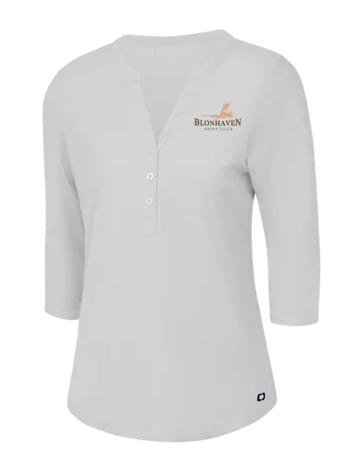 OGIO Bright White Jewel Henley w/Blonhaven Hunt Club Logo