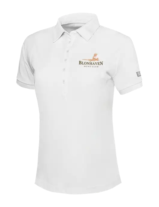 OGIO Womens Bright White Jewel Polo w/Blonhaven Hunt Club Logo