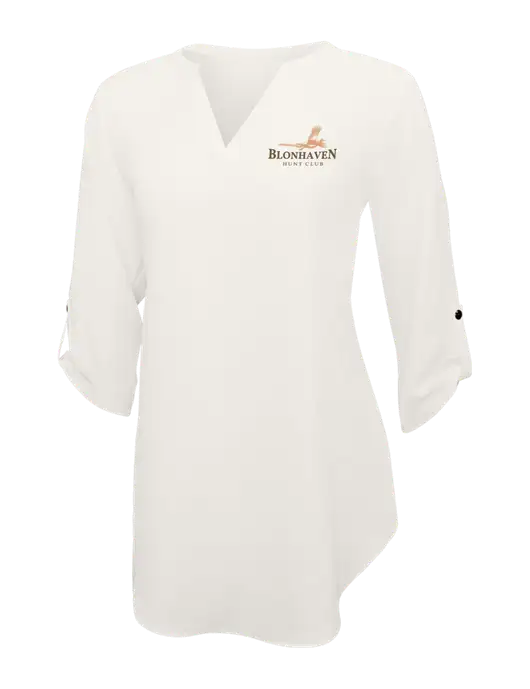 Ivory Womens 3/4 Sleeve Tunic Blouse w/Blonhaven Hunt Club Logo