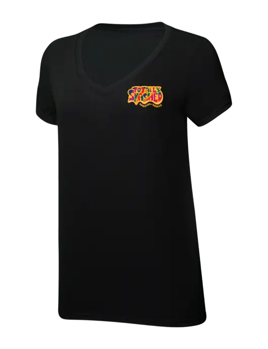 Womens Simply Soft V-Neck Black 4.5oz  Poly/Combed Ring Spun Cotton T-Shirt w/Totally Smashed Logo