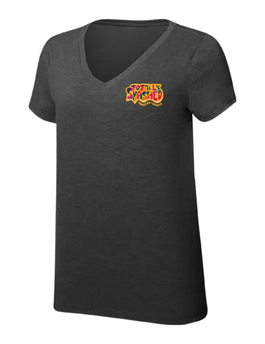 Womens Simply Soft V-Neck Black Frost 4.5oz  Poly/Combed Ring Spun Cotton T-Shirt w/Totally Smashed Logo