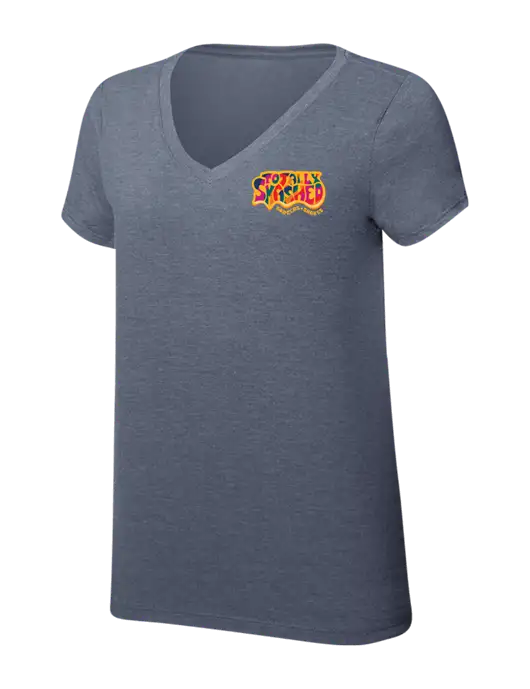 Womens Simply Soft V-Neck Navy Frost 4.5oz  Poly/Combed Ring Spun Cotton T-Shirt w/Totally Smashed Logo