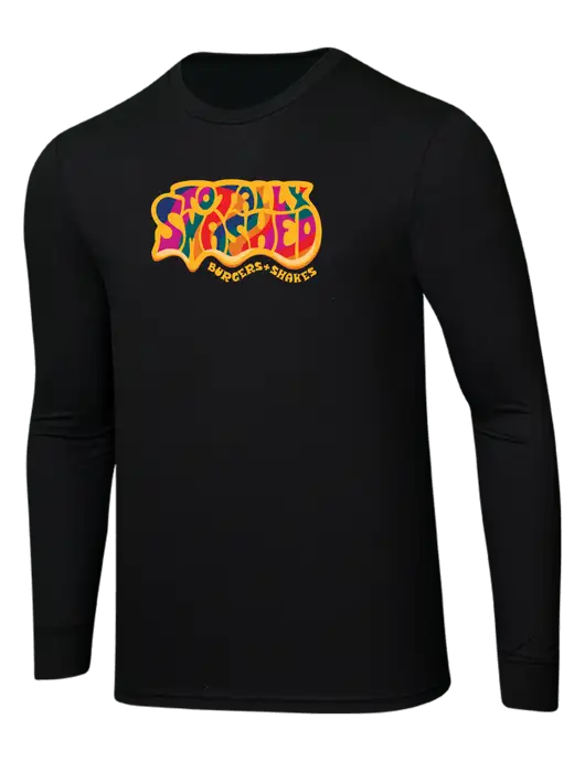 Simply Soft Long Sleeve Black 4.5 oz, Poly/Combed Ring Spun Cotton T-Shirt w/Totally Smashed Logo