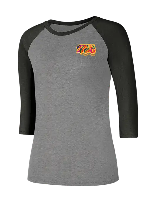 Womens Simply Soft 3/4 Sleeve Black Frost/Grey Frost Ring Spun Cotton T-Shirt w/Totally Smashed Logo