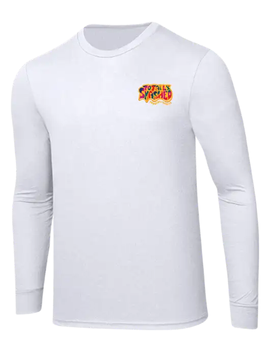 Simply Soft Long Sleeve White 4.5 oz, Poly/Combed Ring Spun Cotton T-Shirt w/Totally Smashed Logo