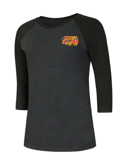 Womens Simply Soft 3/4 Sleeve Black/Black Frost Ring Spun Cotton T-Shirt w/Totally Smashed Logo