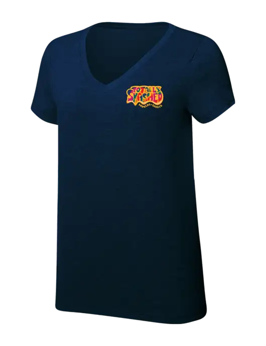 Womens Simply Soft V-Neck New Navy 4.5oz  Poly/Combed Ring Spun Cotton T-Shirt w/Totally Smashed Logo