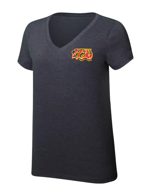 Womens Simply Soft V-Neck Heather Charcoal 4.5oz  Poly/Combed Ring Spun Cotton T-Shirt w/Totally Smashed Logo