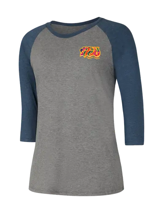Womens Simply Soft 3/4 Sleeve Navy Frost/Grey Frost Ring Spun Cotton T-Shirt w/Totally Smashed Logo