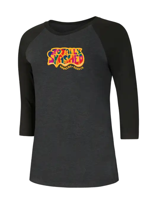 Womens Simply Soft 3/4 Sleeve Black/Black Frost Ring Spun Cotton T-Shirt w/Totally Smashed Logo
