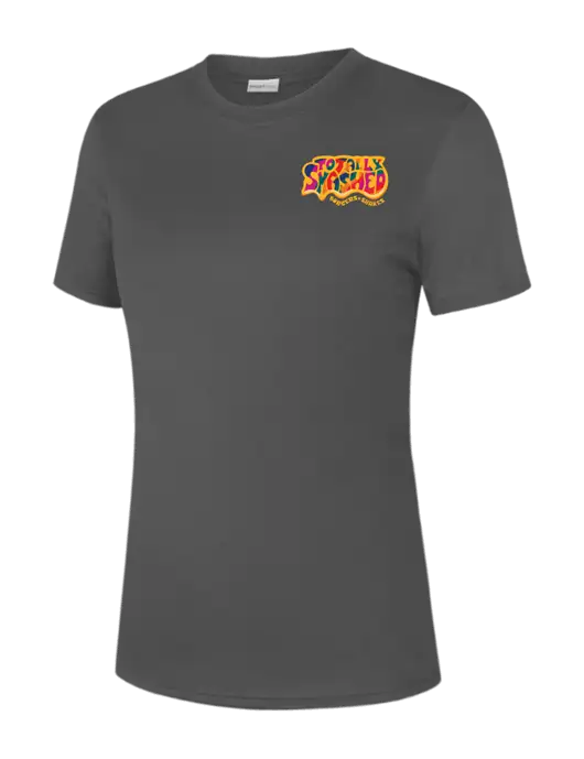  Womens Dark Grey PosiCharge Competitor Tee w/Totally Smashed Logo
