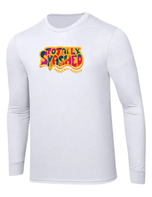 Simply Soft Long Sleeve White 4.5 oz, Poly/Combed Ring Spun Cotton T-Shirt w/Totally Smashed Logo