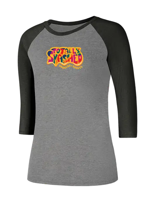 Womens Simply Soft 3/4 Sleeve Black Frost/Grey Frost Ring Spun Cotton T-Shirt w/Totally Smashed Logo