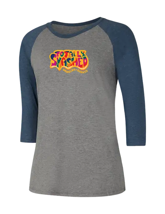 Womens Simply Soft 3/4 Sleeve Navy Frost/Grey Frost Ring Spun Cotton T-Shirt w/Totally Smashed Logo