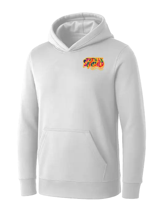 Womens White Core Fleece Pullover Hooded Sweatshirt w/Totally Smashed Logo
