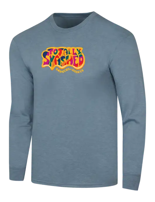 Simply Soft Long Sleeve Slate Blue Heather 4.5 oz, Poly/Combed Ring Spun Cotton T-Shirt w/Totally Smashed Logo
