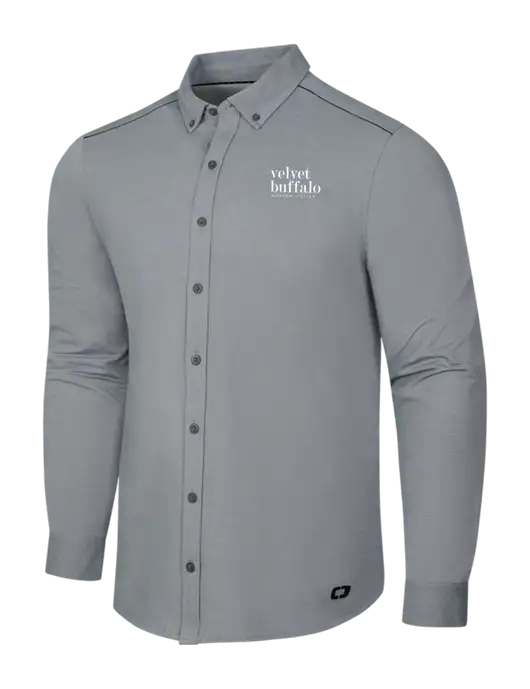 OGIO Medium Grey Heather Modern Code Stretch Button-Up Shirt w/Velvet Buffalo Logo
