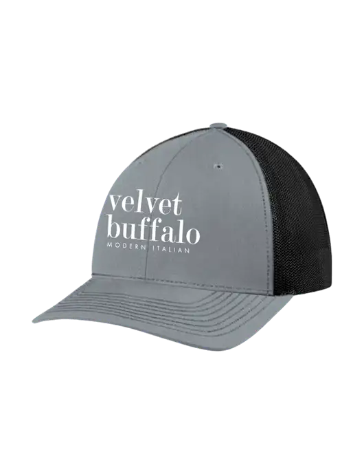 Richardson Adjustable Snapback Original 112 Trucker Cap Heather Grey w/Black Mesh w/Velvet Buffalo Logo