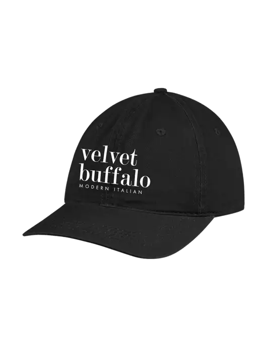 Garment Washed Unstructured Twill Black Cap w/Velvet Buffalo Logo
